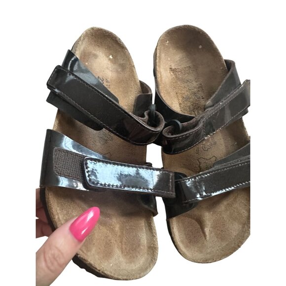 BIRKIS Brown Patent Leather Adjustable Sandals Size Women’s 5 - Picture 2 of 8